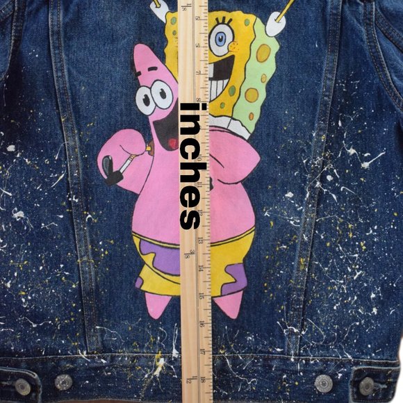Denim Jacket Sponge Bob Boys L Hand Painted - Picture 5 of 14